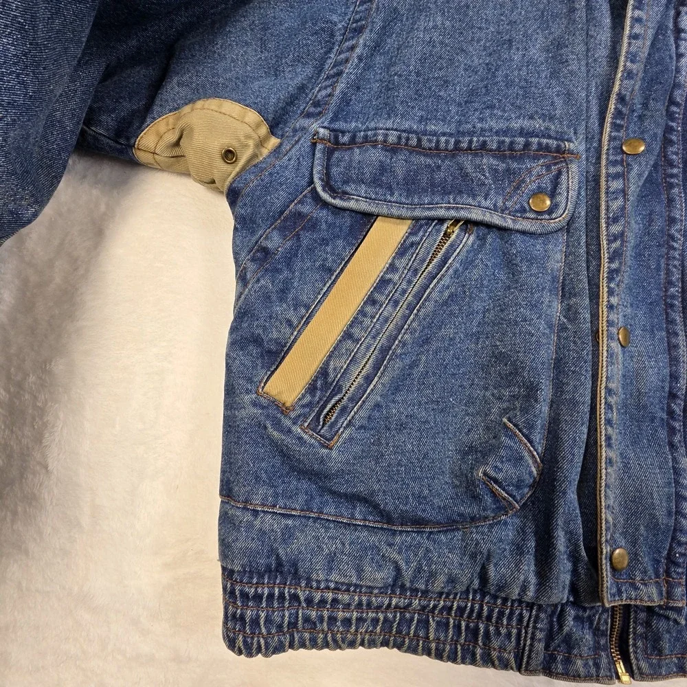 Vintage 90s Denim Lined Bomber Jacket‎ Size XL Unbranded Zip/snaps